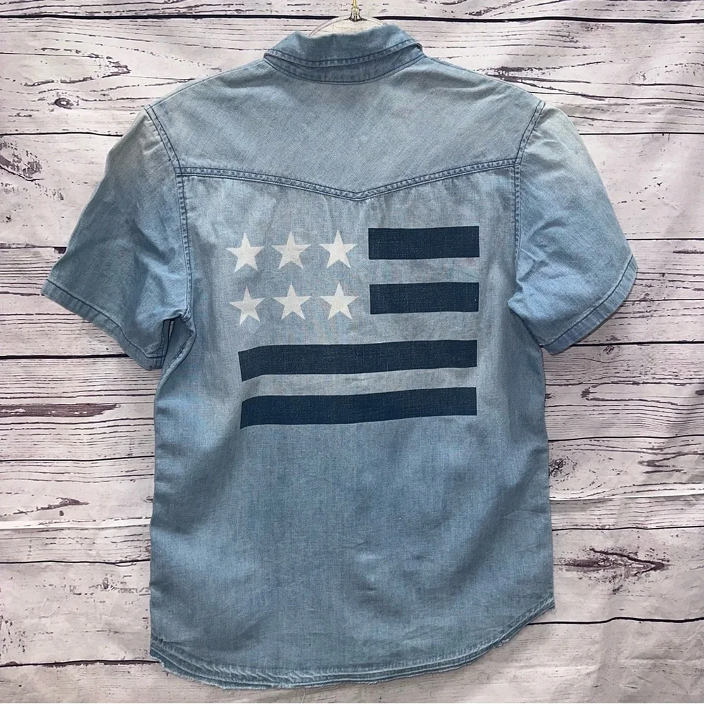 H&M American Flag Denim Shirt Size 12-13